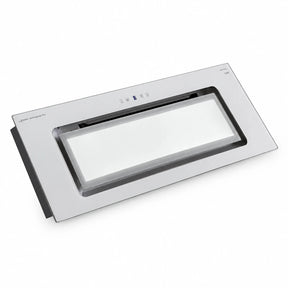 Kaiser Avantgarde Pro 90cm white glass and stainless-steel built-in cooker hood EA 946 W Eco on a white background.