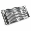 Kaiser EA 745 Eco 75cm built-in stainless steel cooker hood isolated on white with slatted metal filter and integrated light.