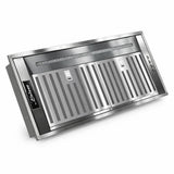 Kaiser EA 745 Eco 75cm built-in stainless steel cooker hood isolated on white with slatted metal filter and integrated light.