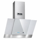 Kaiser Grand Chef AT 6438 FW Eco white 60cm angled cooker hood with bevelled glass and stainless chimney on a white background.