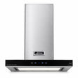 Kaiser Avantgarde Pro 60cm AT 6433 Eco stainless chimney cooker hood with black glass canopy and touch controls on white background