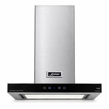 Kaiser Avantgarde Pro 60cm AT 6433 Eco stainless chimney cooker hood with black glass canopy and touch controls on white background
