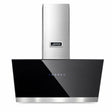 Kaiser AT 9440 Eco 90cm cooker hood with black bevelled glass and steel chimney on a white background
