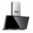 Kaiser Avantgarde Pro 90cm black bevelled-glass and steel chimney cooker hood on a white background