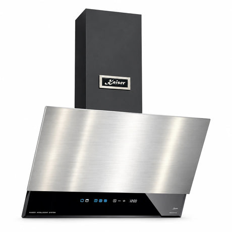 Kaiser Avantgarde Pro 60cm steel and black angled glass cooker hood with front controls