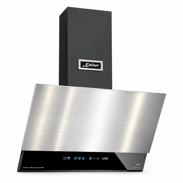 Kaiser Avantgarde Pro 60cm steel and black angled glass cooker hood with front controls
