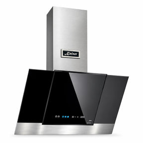 Kaiser Grand Chef 80cm Eco cooker hood with black bevelled glass and stainless-steel chimney on a white background.