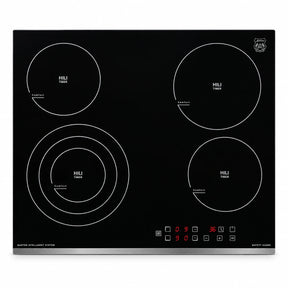 Kaiser Grand Chef 60cm black glass ceramic hob KCT 6703 F with four cooking zones and front sensor controls on white background.
