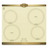 Kaiser Empire ivory 60cm induction hob with four marked cooking zones and metallic trim on a white background.