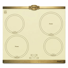 Kaiser Empire ivory 60cm induction hob with four marked cooking zones and metallic trim on a white background.