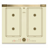 Kaiser Art Deco 60cm ivory and black four-zone Free Zone induction hob with touch controls on white background