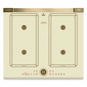 Kaiser Art Deco 60cm ivory and black four-zone Free Zone induction hob with touch controls on white background
