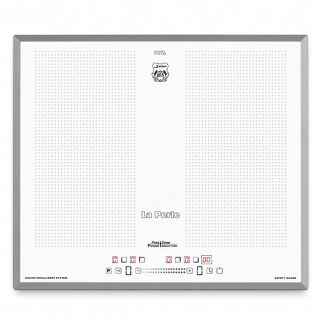 White Kaiser La Perle 60cm induction hob with four cooking zones and front Power Slide touch controls on a clean studio background.