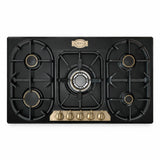Kaiser Empire black and ivory 90cm gas hob with five burners and front-mounted control knobs on white background