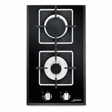 Kaiser KCG 3382 black 30cm domino gas hob with two burners and front controls on a white background