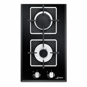 Kaiser KCG 3382 black 30cm domino gas hob with two burners and front controls on a white background