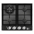 Kaiser KCG 6387 Turbo black glass four-burner gas hob with cast-iron supports and front control knobs on a white background.