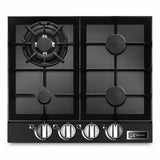 Kaiser KCG 6387 Turbo black glass four-burner gas hob with cast-iron supports and front control knobs on a white background.