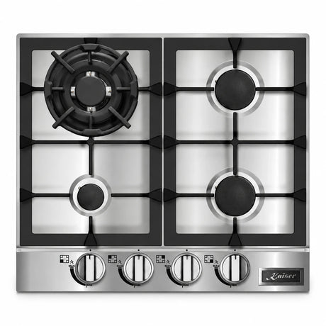 Kaiser KG 6357 Turbo 60cm stainless steel four-burner gas hob with front controls on a white background