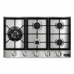 Kaiser Avantgarde Pro KG 9357 Turbo stainless steel five-burner gas hob on white background.