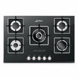Kaiser Avantgarde Pro 77cm black glass gas hob with five burners and front-mounted knobs on a white background.