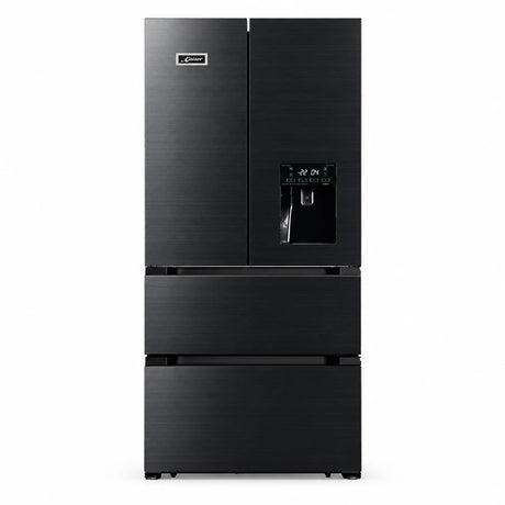 Kaiser Avantgarde Pro KS 80420 RS black stainless steel French-door refrigerator with two freezer drawers on a white background.