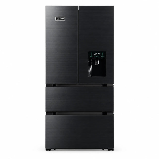 Kaiser Avantgarde Pro KS 80420 RS black stainless steel French-door refrigerator with two freezer drawers on a white background.