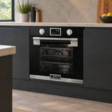 Kaiser black built-in pyrolytic oven installed in a contemporary residential kitchen