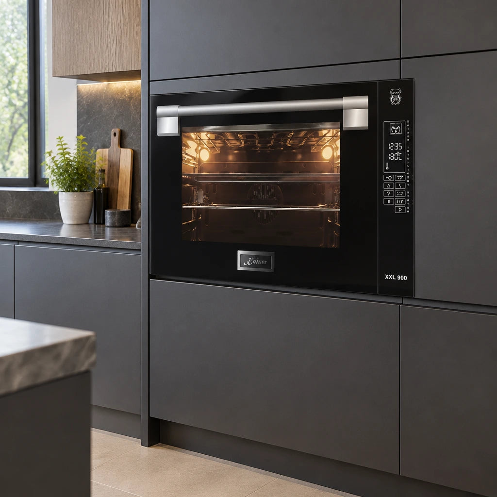 Kaiser EH 9309 black 90cm electric oven installed in a refined contemporary kitchen cabinet wall