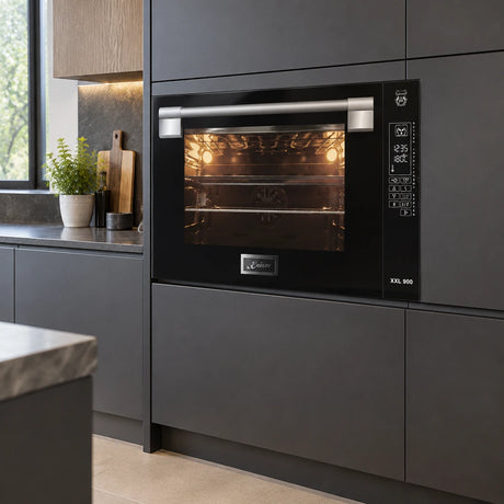 Kaiser EH 9309 black 90cm electric oven installed in a refined contemporary kitchen cabinet wall