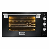 Kaiser 105L Avantgarde Pro 90cm black built-in gas oven with three controls and stainless handle on white background.