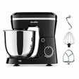 Decakila black 5L stand mixer with transparent bowl, speed dial and three visible mixing attachments on a white background