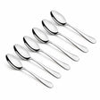 Decakila six-piece stainless steel table spoon set arranged on a white background.