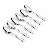 Decakila six-piece stainless steel table spoon set arranged on a white background.