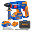 Wadfow WLM22152 20V cordless rotary hammer kit with side handle, batteries, charger and masonry accessories on white background