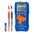 Wadfow WDM2502 blue True RMS digital multimeter with red and black test probes on a white background