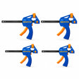 Wadfow WCZ4E21 four-piece quick bar clamp set with two 4-inch and two 6-inch blue and orange clamps on a white background