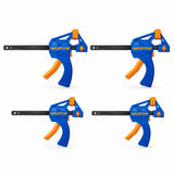 Wadfow WCZ4E21 four-piece quick bar clamp set with two 4-inch and two 6-inch blue and orange clamps on a white background