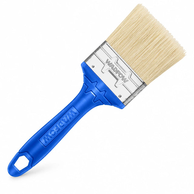 Wadfow WPB1925 63mm oil-based paint brush with blue plastic handle and light bristles on white background