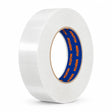 Wadfow WPN6H24 white 24mm by 50m masking tape roll with branded cardboard core on a white background