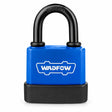 Wadfow WPD9455 55mm blue weatherproof iron padlock with black rubber cover on white background