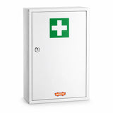 Wadfow WYYX4502 white wall-mounted medical cabinet with green cross and front lock on a white background