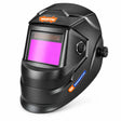 Wadfow WWH3505 black auto-darkening welding helmet with purple viewing lens and adjustable headgear on a white background