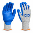Wadfow WGV2809 XL pair of blue nitrile-coated cut-resistant gloves on a white background.