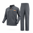 Wadfow WUN1801.L dark grey work uniform set with collared zip jacket and matching trousers on white background
