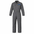 Wadfow WUN2802.L grey size L work coverall with blue chest-pocket accent and multiple utility pockets on a white background
