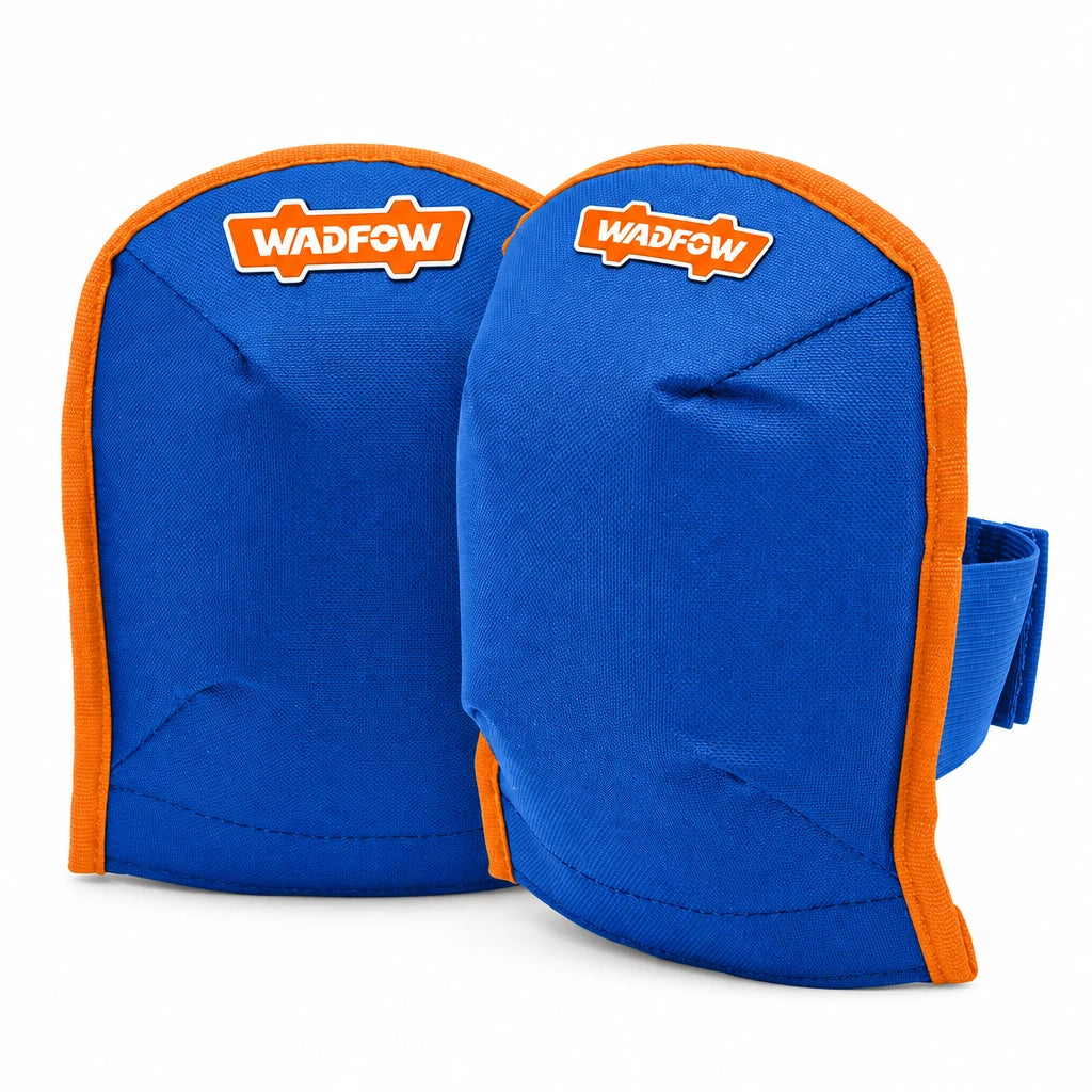 Wadfow WKP2102 blue and orange 200 × 170mm EVA foam kneepads shown as a matching pair on white.