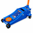 Wadfow WHJ2535 blue 3-ton low-profile hydraulic floor jack on a white background with orange saddle and handle.