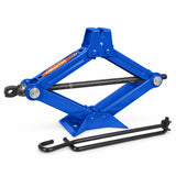 Wadfow WHJ4515 blue 1.5-ton scissor jack with threaded lift mechanism and operating handle on white background