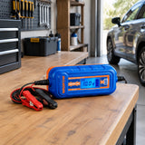 Wadfow WBY15041 battery charger stored on an organised contemporary garage workbench